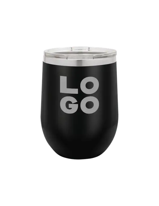 Polar Camel 12 oz Powder Coated Black Vacuum Insulated Stemless Wine Tumbler w/Logo