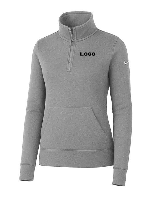 Nike Womens Light Grey Heather Club Fleece Sleeve Swoosh 1/2-Zip w/Logo