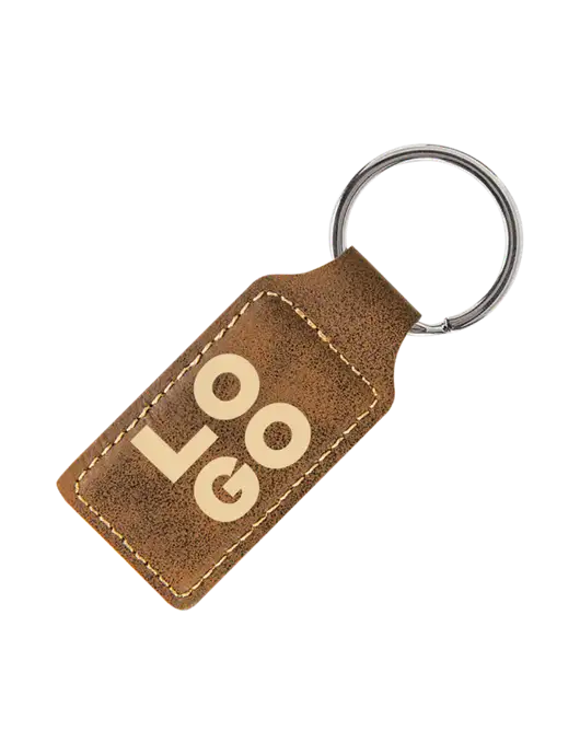 Rustic Laserable Leatherette Rectangle Keychain w/Logo