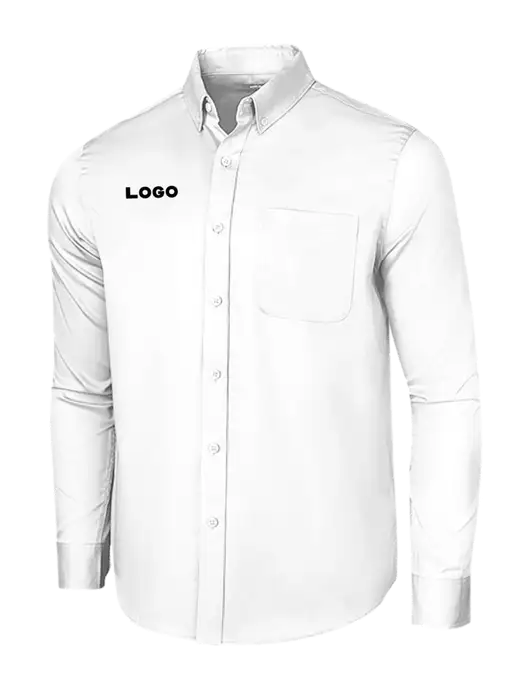 Long Sleeve White Superpro React Twill Shirt w/Logo