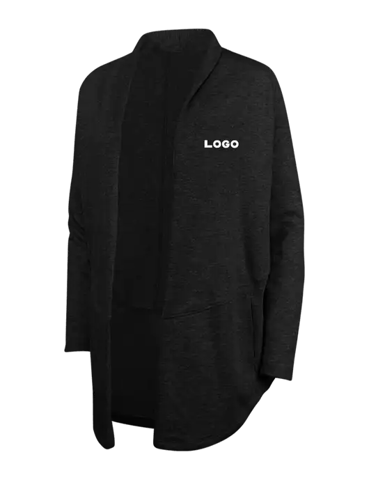 Deep Black/Charcoal Heather Womens Interlock Cardigan w/Logo