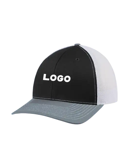 Richardson Adjustable Snapback Original 112 Trucker Cap Black/Light Heather Grey/White Mesh w/Logo