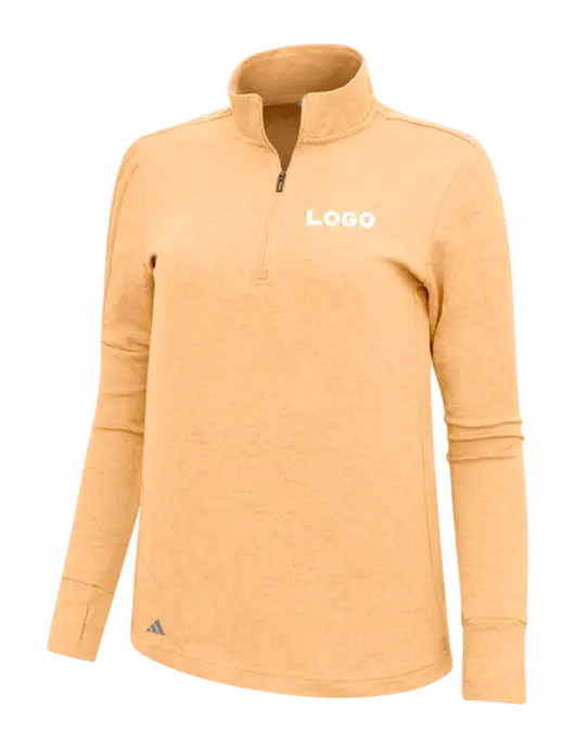 Adidas Light Orange Heather Womens 3 Stripes Quarter Zip Sweater w/Logo