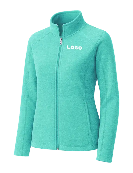 Aqua Green Womens Heather Microfleece Full-Zip Jacket w/Logo
