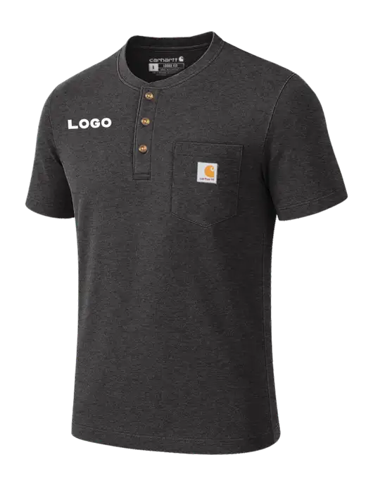 Carhartt Dark Grey Heather Short Sleeve Henley Shirt w/Logo