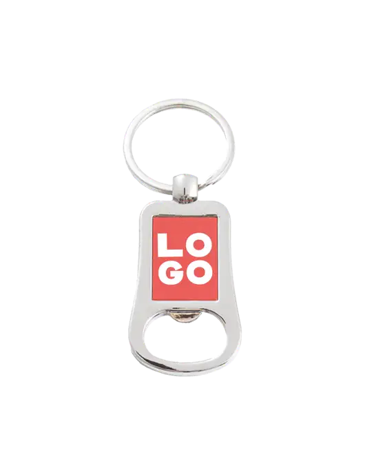 Silver & Red Bottle Opener Keychain w/Logo
