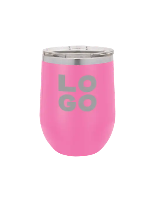 Polar Camel 12 oz Powder Coated Pink Vacuum Insulated Stemless Wine Tumbler w/Logo