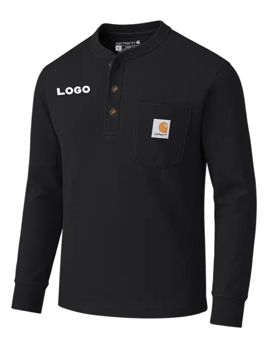 Carhartt Black Long Sleeve Henley Shirt w/Logo