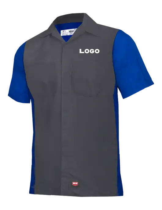 Red Kap Charcoal/Royal Short Sleeve Ripstop Crew Shirt w/Logo
