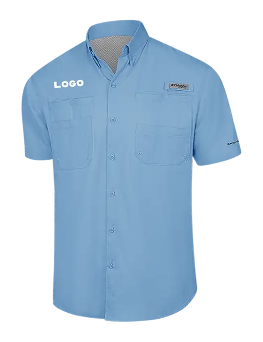 Columbia Light Blue PFG Tamiami II Short Sleeve Shirt w/Logo