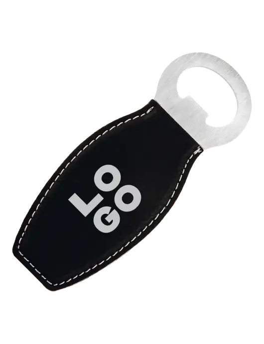Black Leatherette Bottle Opener with Magnet w/Logo