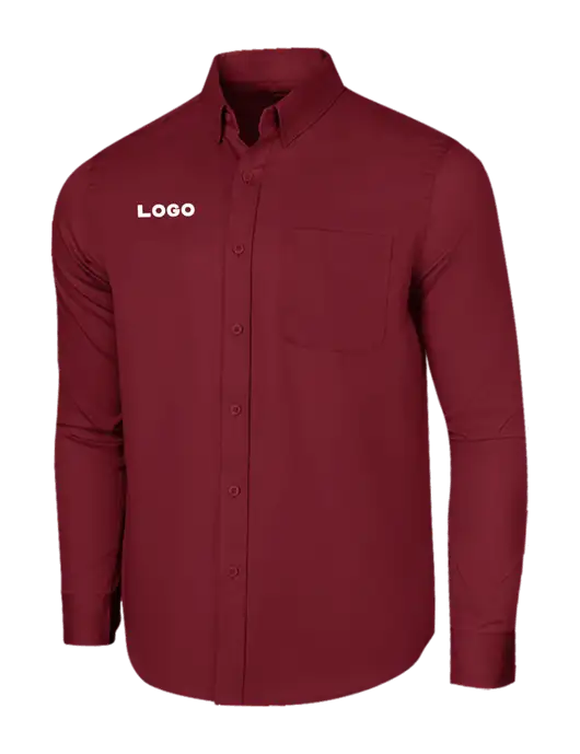 Long Sleeve Maroon Superpro React Twill Shirt w/Logo