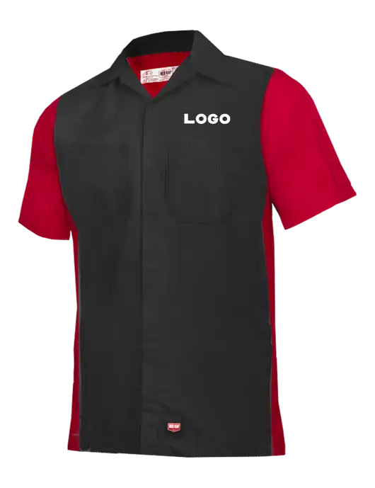 Red Kap Black/Red Short Sleeve Ripstop Crew Shirt w/Logo