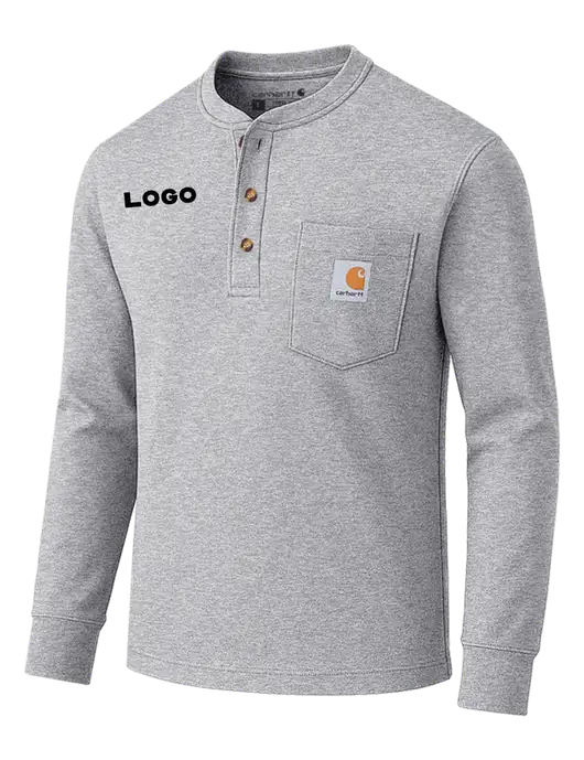 Carhartt Light Grey Heather Long Sleeve Henley Shirt w/Logo
