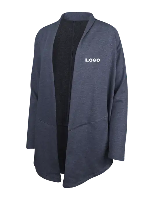 Estate Blue Heather/Charcoal Heather Womens Interlock Cardigan w/Logo
