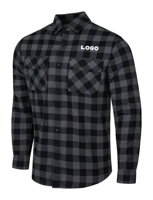 Medium Grey/Black Buffalo Check Plaid Flannel Shirt w/Logo