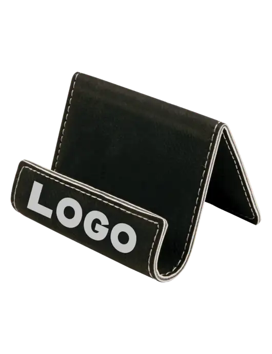 Black Leatherette Card & Phone Holder w/Logo