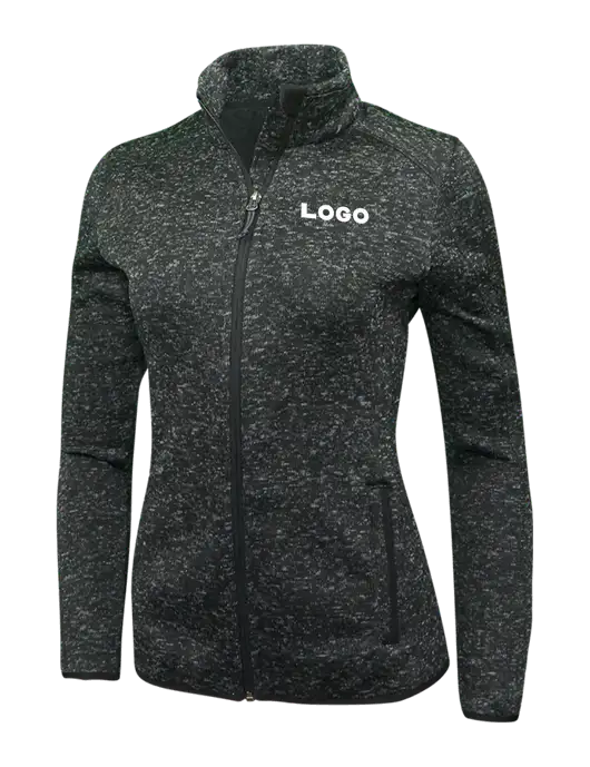 Black Heather Womens Sweater Fleece Jacket w/Logo