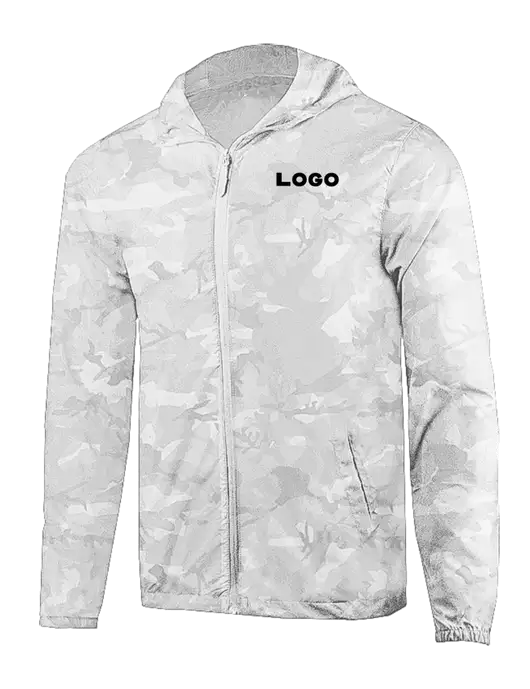 Rainy Day Ultra Lightweight White Camo Windbreaker Full-Zip Jacket w/Logo