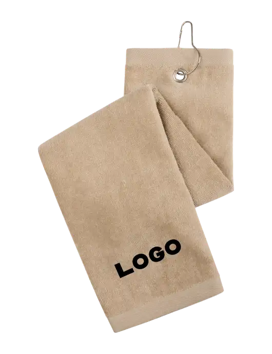 Khaki Tri-Fold Golf Towel with Grommet w/Logo