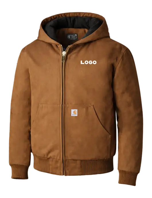 Carhartt Brown Quilted-Flannel-Lined Duck Active Jacket w/Logo