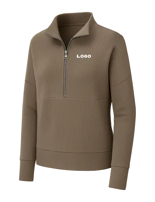 Mercer+Mettle Womens Medium Taupe Linear Texture Quarter Zip w/Logo