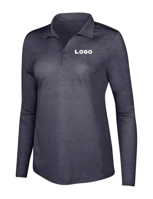True Navy Heather Womens Posicharge Tri-Blend Wicking 1/4 Zip Pullover w/Logo