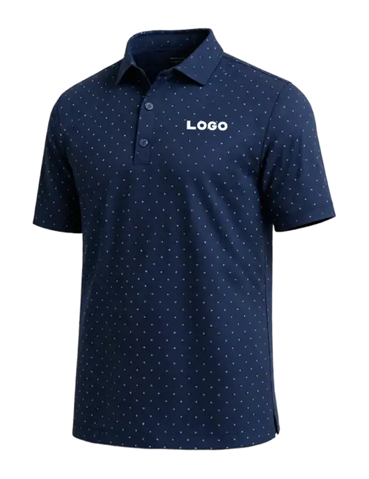 Callaway Micro Chev Dark Navy Print Polo w/Logo