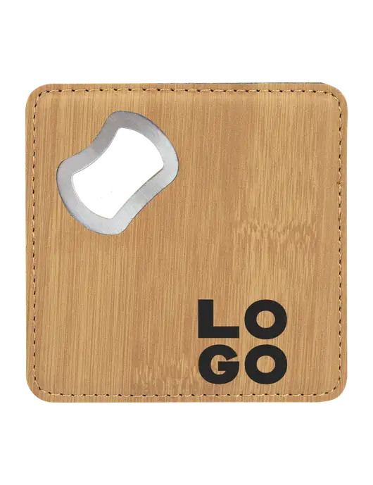 Bamboo Leatherette Coaster with Bottle Opener w/Logo