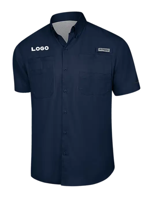Columbia Navy PFG Tamiami II Short Sleeve Shirt w/Logo