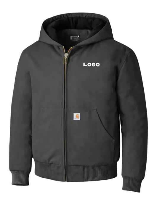 Carhartt Dark Grey Quilted-Flannel-Lined Duck Active Jacket w/Logo