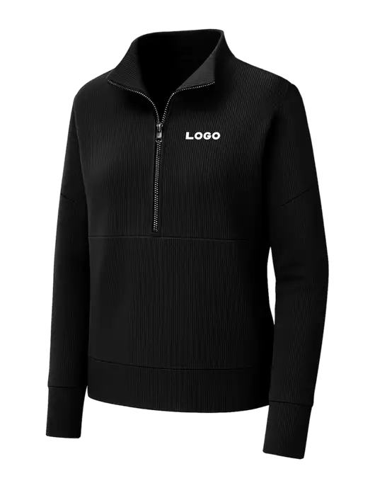 Mercer+Mettle Womens Black Linear Texture Quarter Zip w/Logo