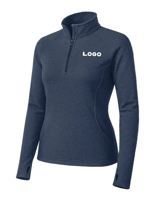 Navy Heather Womens Sport Wick Stretch 1/4 Zip Pullover w/Logo