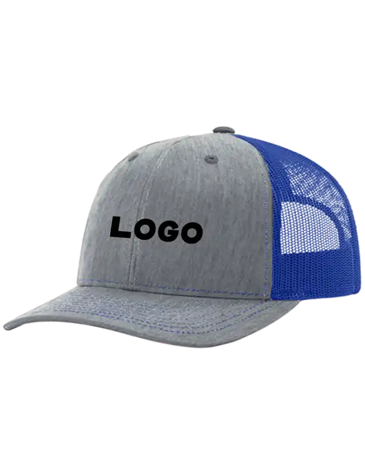 Richardson Adjustable Snapback Original 112 Trucker Cap Heather Light Grey w/Royal Mesh w/Logo