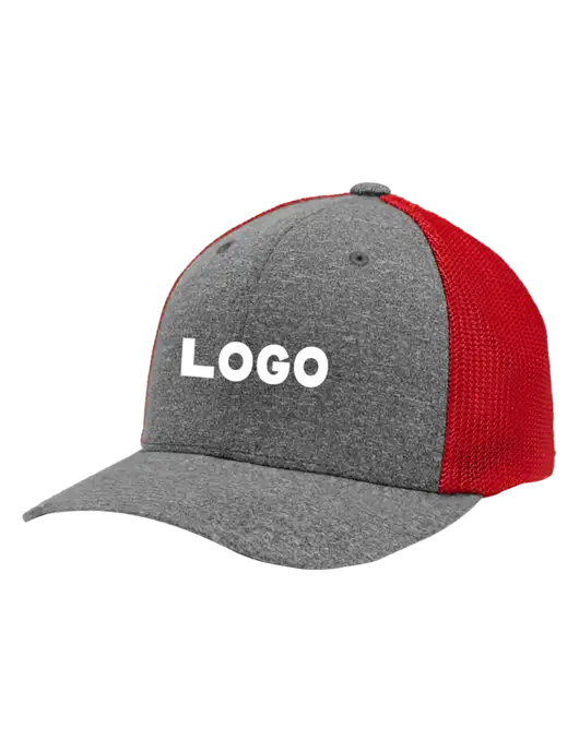 Flexfit Red/Medium Grey Heather Melange Mesh Back Trucker Cap w/Logo