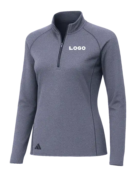 Adidas Womens Navy Melange Space Dyed Quarter-Zip Pullover  w/Logo