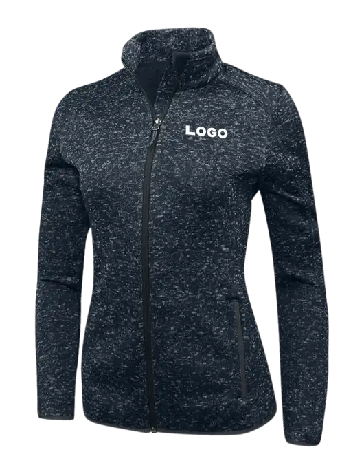 Navy Heather Womens Sweater Fleece Jacket w/Logo
