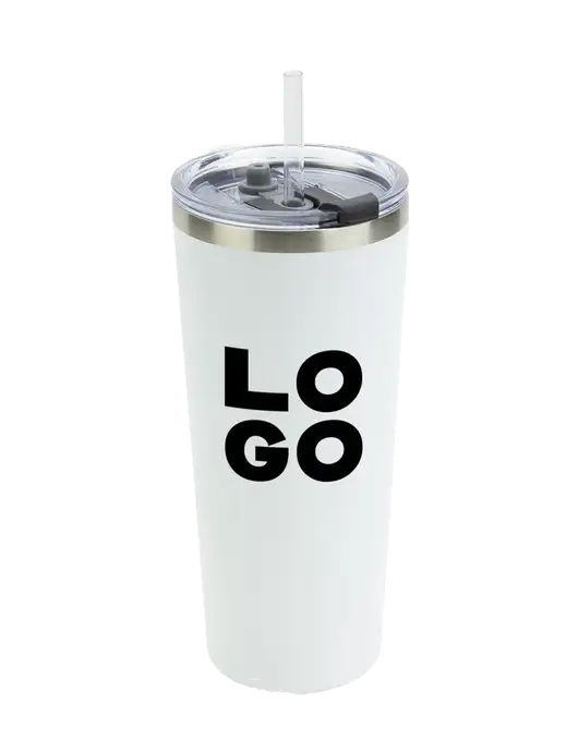 Brighton White 20 oz Insulated Tumbler & Straw w/Logo