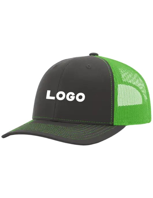 Richardson Adjustable Snapback Original 112 Trucker Cap Charcoal Grey w/Neon Green Mesh w/Logo
