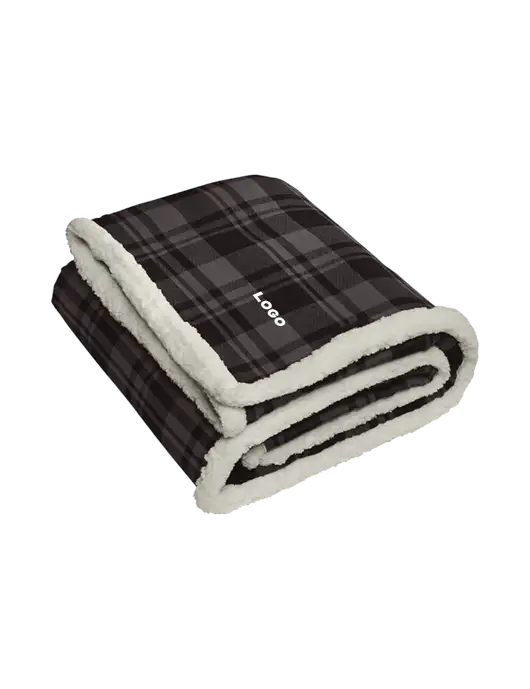 Charcoal/Medium Grey Flannel  Sherpa Blanket w/Logo