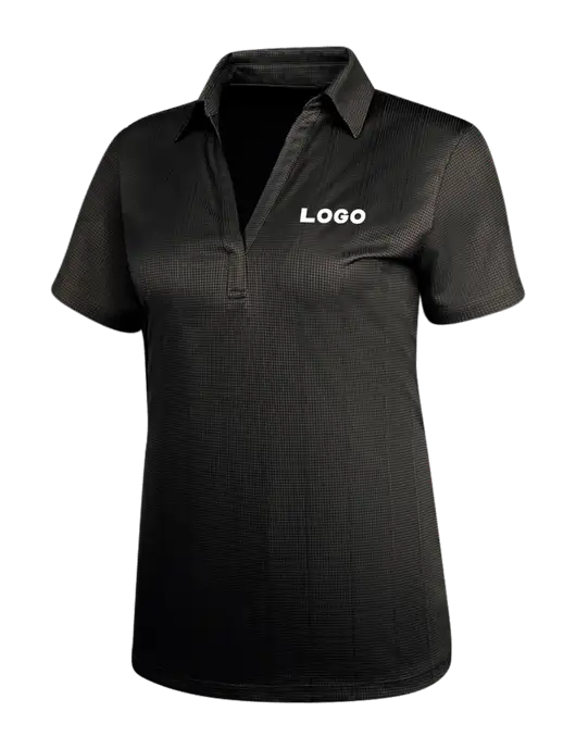 Black Womens Performance Fine Jacquard Polo w/Logo