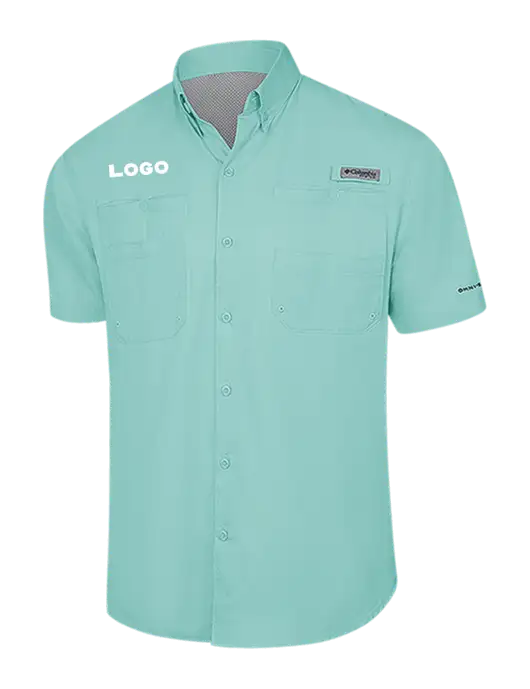 Columbia Very Light Green PFG Tamiami II Short Sleeve Shirt w/Logo