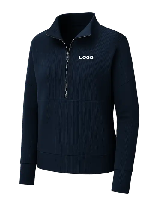 Mercer+Mettle Womens Dark Navy Linear Texture Quarter Zip w/Logo