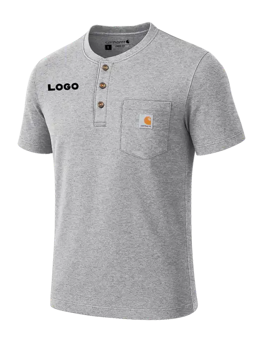 Carhartt Light Grey Heather Short Sleeve Henley Shirt w/Logo