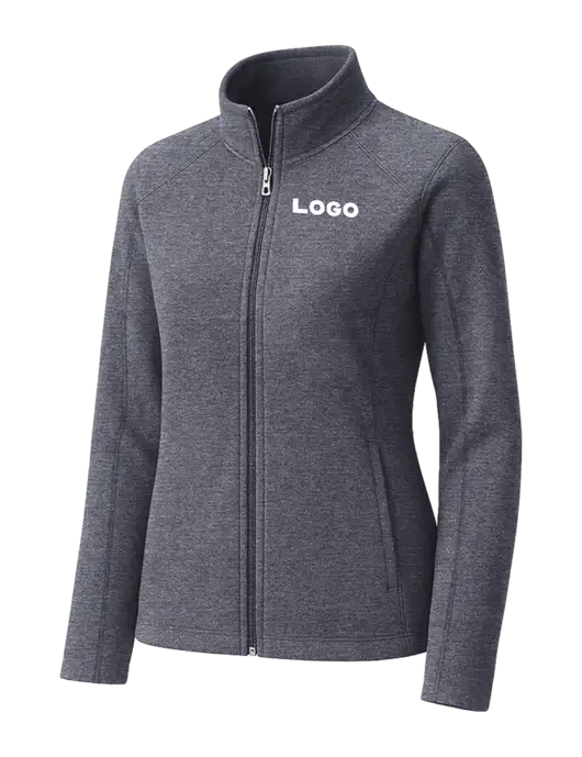 Light Navy Heather Womens Microfleece Full-Zip Jacket w/Logo
