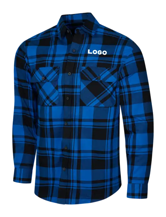 Royal/Black Plaid Flannel Shirt w/Logo