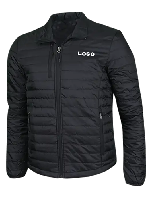 Deep Black Puffy Packable Jacket w/Logo