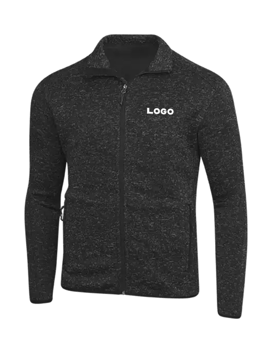 Black Heather Sweater Fleece Jacket w/Logo