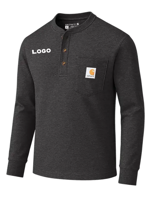 Carhartt Dark Grey Heather Long Sleeve Henley Shirt w/Logo
