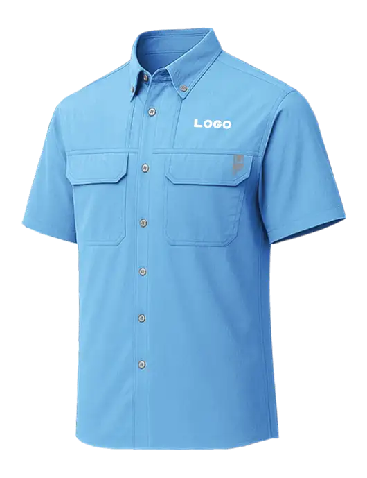 HUK Light Blue Creekbed Short Sleeve Shirt w/Logo